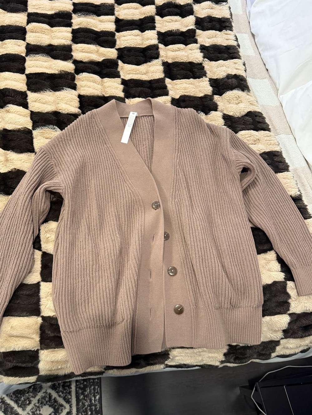 lululemon Ribbed Button-Front Cardigan in Taupe size small